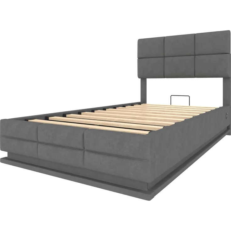 Polsterbett 90x200 cm mit LED, USB-Anschluss und Stauraum – Samt in Dunkelgrau, Ohne Matratze – Bild 10