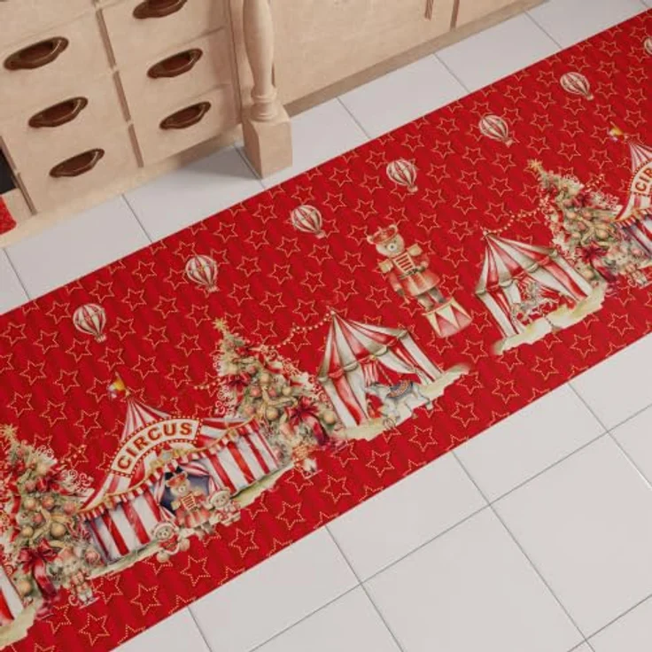 PETTI Artigiani Italiani - Weihnachts-Küchenläufer, Rutschfester und waschbarer Weihnachts-Küchenteppich, 52x380 cm, Zirkus-Weihnachtsteppich, Made in Italy – Bild 1