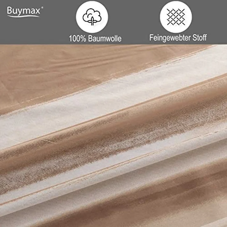Buymax Bettwäsche Palermo, Renforcé: 100% Baumwolle, 2 teilig, 135x200 cm, Bettbezug-Set, mit Reißverschluss, Streifen, Braun-Beige – Bild 4