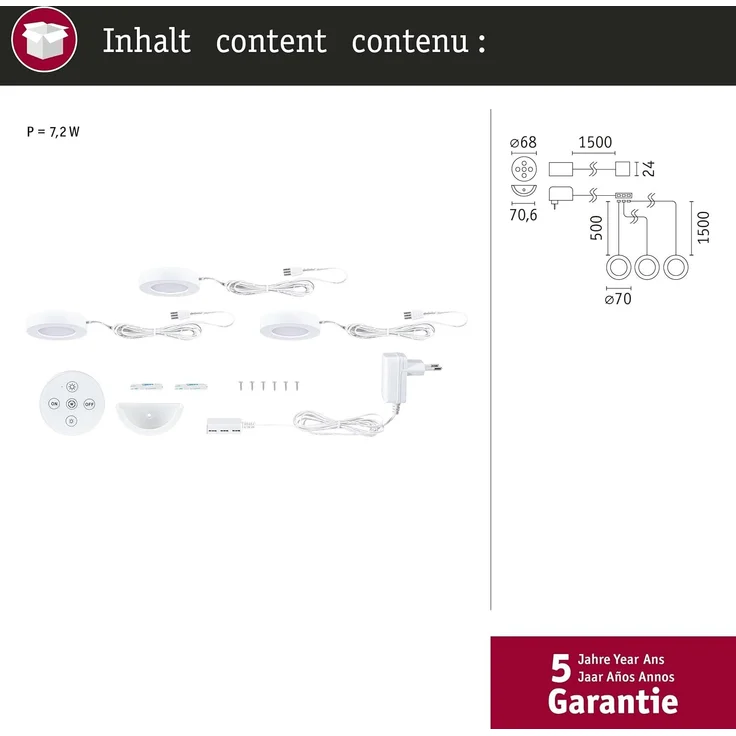 Paulmann LED Unterbauleuchte Batuno weiß Ø 7 cm TW 3er Set – Bild 4