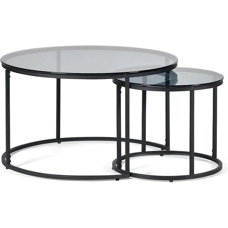 Julian Bowen Chicago, runde Couchtische zum Ineinanderstapeln, Rauchglas/Schwarz, Einheitsgröße – Bild 1