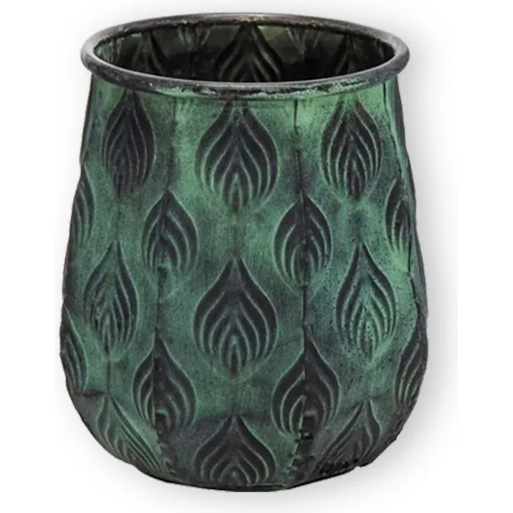 colourliving Blumentopf Pflanztopf Zinktopf Cauldron Serie Green 19cm rund (1 St, 1x Pflanztopf), langlebig, dekorativ, handbemalt