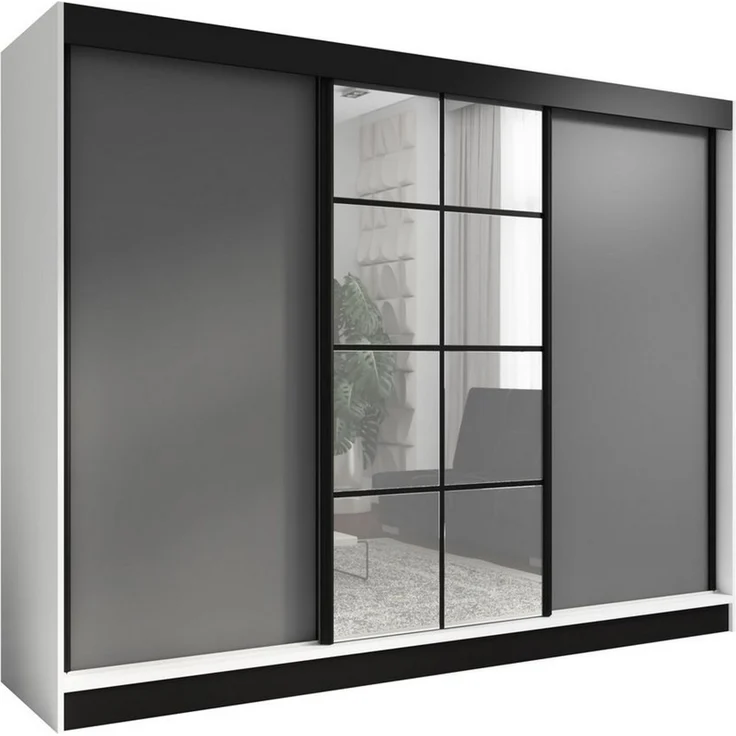 A&J MöbelLand GmbH Schiebetürenschrank ORAVELLE 3-türiger Kleiderschrank mit Spiegel (TOP ANGEBOT! Geräumiger Schrank mit einer Breite von 200 cm ideal zur Aufbewahrung von Kleidung und Accessoires. Wählen Sie das ideale Modell für Ihr Schlafzimmer!, T... – Bild 1