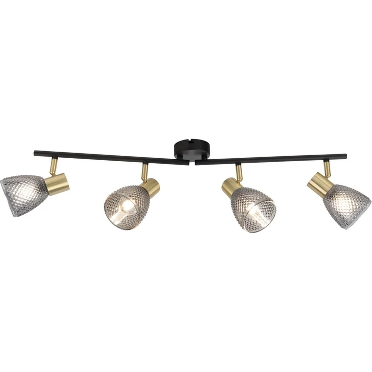 näve Deckenleuchte Lindita, ohne Leuchtmittel, Spot, Relief-Glasschirm smokey, Gestell messing matt, E14 exkl. – Bild 5