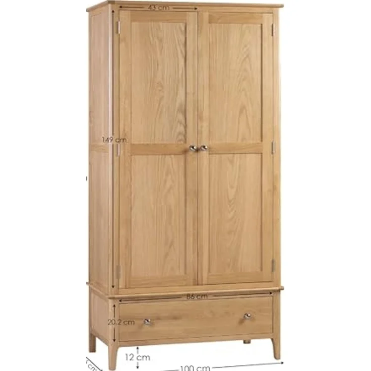 Julian Bowen Kleiderschrank mit 2 Türen und 1 Schublade, Holz, Eiche, Einheitsgröße, COT104 – Bild 2