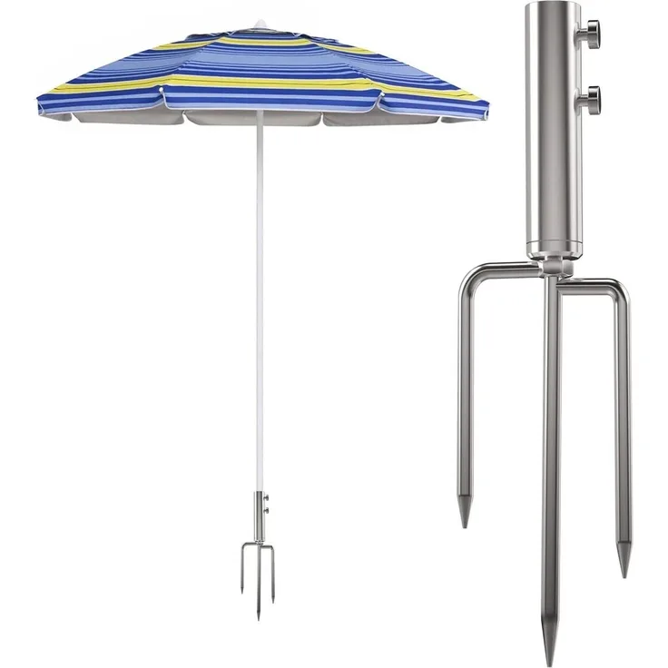 Sonnenschirmständer mit Rasendorn Abnehmbar Silber für Garten Strand Angeln