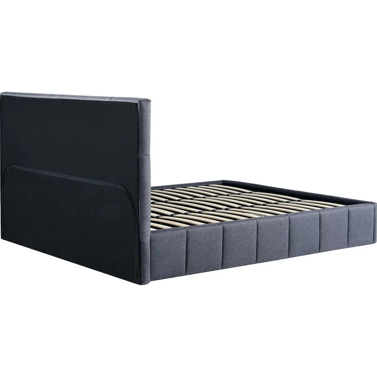 Bett NEGAD - Stoff Dunkelgrau 194x206x30 cm | Bett 180x200 Polsterbett Mit Bettkasten Gepolsterte Kopfteil Steppnähte Massivholzrahmen – Bild 4