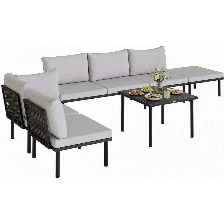 MELAYR, Lounge Gartenmöbel Set 5-6 Personen Gartenlounge Set mit 2 Sitzer Gartensofa 2, 234 x 176 x 64 cm, Hellgrau