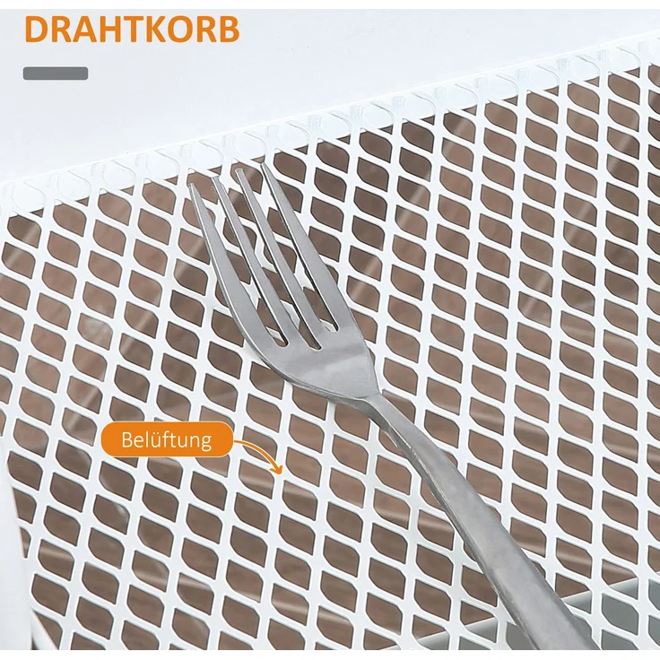 Rollbarer Küchenwagen, 2 Regale, Schublade, Ablage, 4 Rollen, Griffe, Stahl, Weiß--Weiß--43.9x30.5x75.6cm--YOUDENOVA – Bild 7