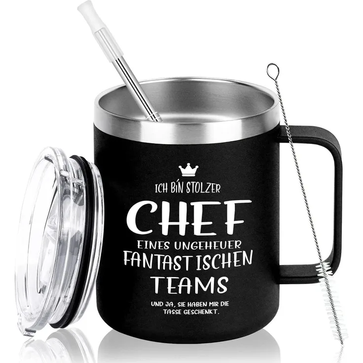 Livole Chef Tasse 350ml Edelstahl Becher Schwarz Kaffeetasse 12oz to go