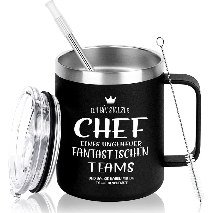 Livole Chef Tasse 350ml Edelstahl Becher Schwarz Kaffeetasse 12oz to go – Bild 1