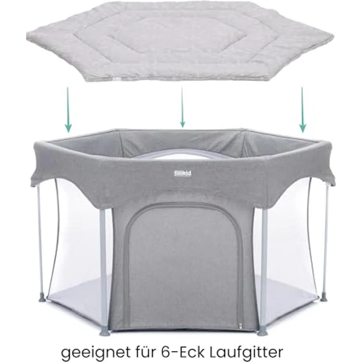 Fillikid Einlage Laufstall 6-eckig Exklusiv | Krabbeldecke Laufgitter 124 cm | Schutzeinlage Laufgitter weich gepolstert | Spieldecke waschbar | Laufgittereinlage – Bild 5