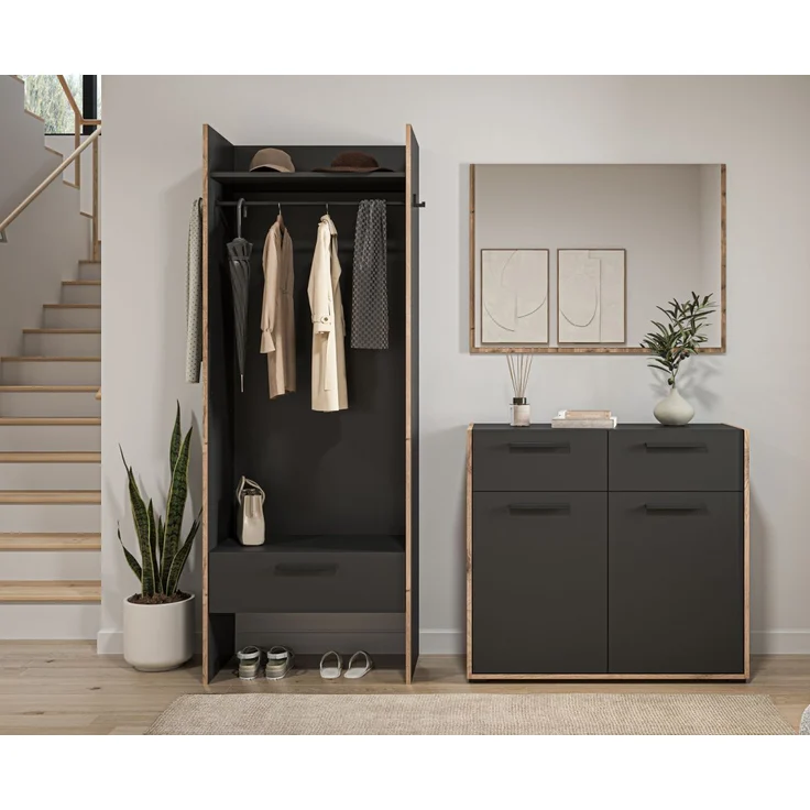 Garderobe Set 3-tlg. Salud in grau und Nox Eiche 180 x 189 cm – Bild 5