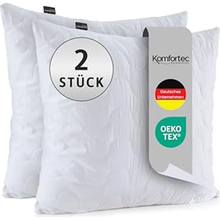 Komfortec Kopfkissen 40x40 cm 2 er Set, Höhenverstellbar Gesteppt Kissen, Deko Kissen, Oeko-TEX Zertifiziert, Allergiker geeignet – Bild 2