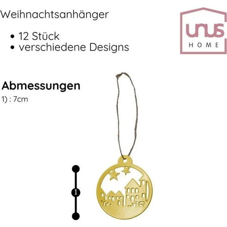UNUS HOME Weihnachtsbaumkugel Weihnachtsanhänger 12er verschiedene Design Set, Christbaumschmuck Weihnachtsanhänger Weihnachtsbaumschmuck – Bild 4
