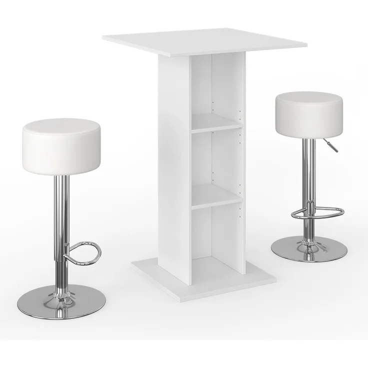 Bartisch-Set Rodeo Weiß 70 x 70 cm mit 2 Barhockern Vicco