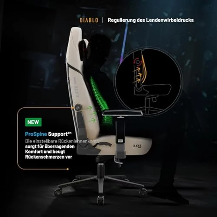 Diablo Ergonomischer Gaming Stuhl Stoff X.Eye Prime Pc Stuhl mit Magnet-Kopfstütze Gaming Sessel Kühlfunktion Gaming Stuhl Ergonomisch Strapazierfähiger Stoff Gaming Chair 140 kg Desert Storm – Bild 12
