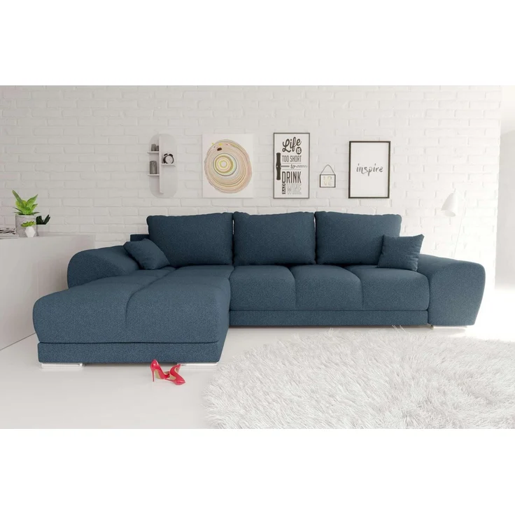 99rooms Antalya Ecksofa Strukturstoff NEVE Dunkelblau Links mit Schlaffunktion – Bild 5
