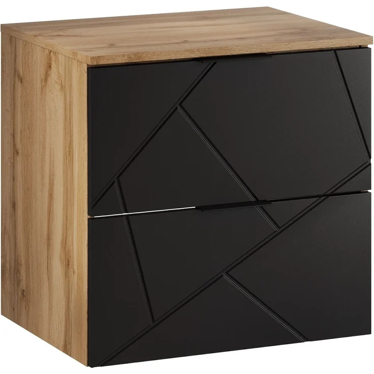 Badplaats Waschbeckenunterschrank Manello 60 x 46 x 58 cm – Eiche mit Matt Schwarz – Hängender Waschtischunterschrank mit 2 Schubladen – Bild 1