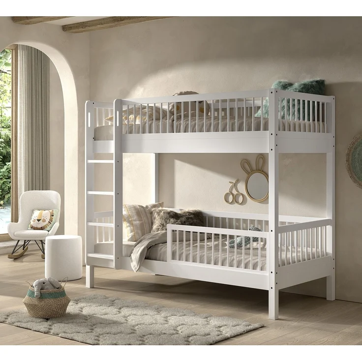 Etagenbett >Buche Massiv< in weiß lackiert - 207,5x175,4x97,5 (BxHxT) – Bild 2