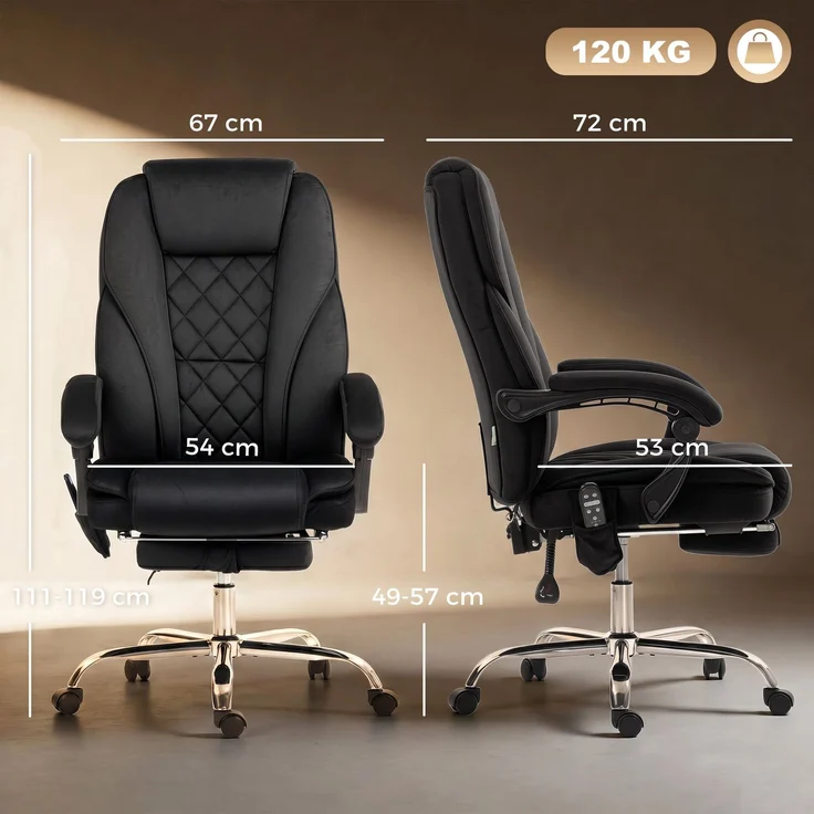 Wohnora-Bürostuhl Ergonomisch mit Vibrationsmassage und Wärme, Schwarz,H 1190cm x T 720cm x B 350cm,Black – Bild 5