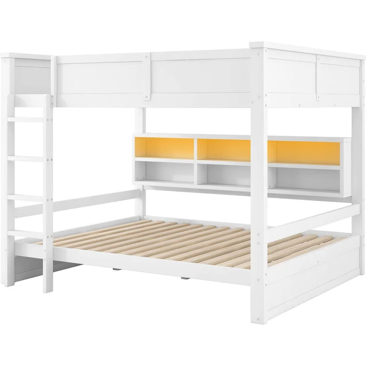 160x200 Etagenbett mit Stauraumschränken und LED-Licht, Weiß – Bild 9