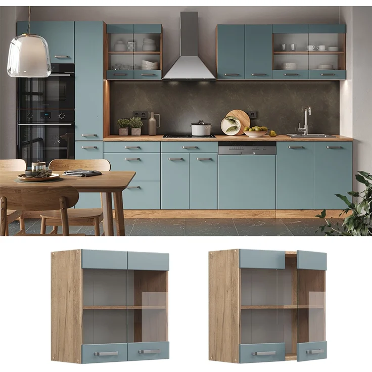 Küchenglasschrank R-Line Blau-Grau 60 cm Vicco – Bild 2