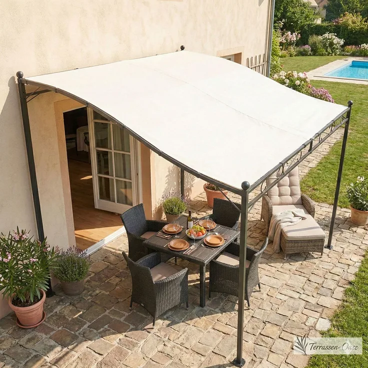 Pavillon Gartenpavillon 2,5x3 m Anbaupavillon Terrasse Pergola Sonnenschutz PU creme