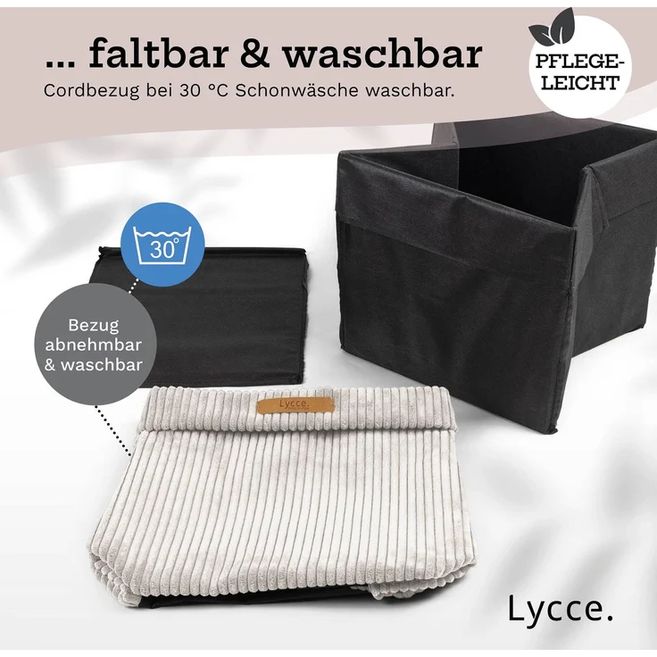 Lycce faltbare Aufbewahrungsbox - Cord, passend für Kallax Regal, abnehmbarer Bezug, robust, formstabil Beige 31x33x33cm – Bild 9