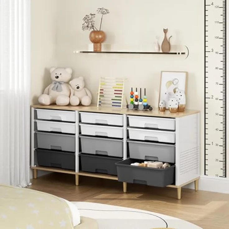 KINGRACK 12 Kommode – Mit Einer Tischplatte aus Holz Multifunktionaler Komodenschrank für Zuhause & Büro, Platzsparendes Design, Einfache Montage (Grau) – Bild 8