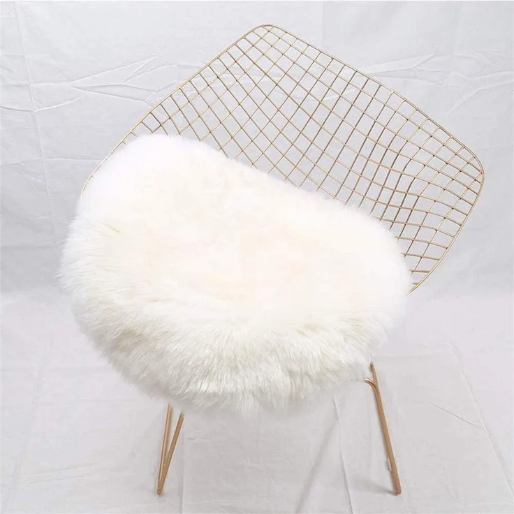 HEQUN Faux Lammfell Schaffell Teppich, Lammfellimitat Teppich Longhair Fell Optik Nachahmung Wolle Bettvorleger Sofa Matte (45x45 cm, Weiße) – Bild 1