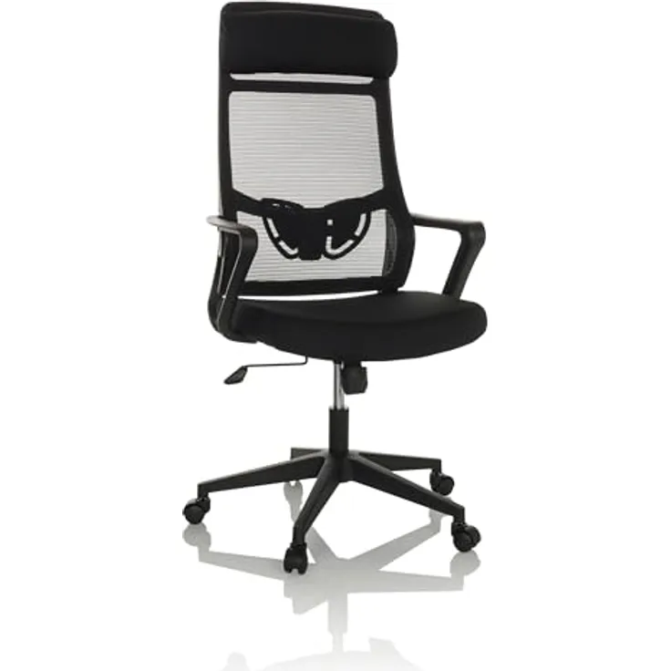 MID.YOU Drehstuhl Schwarz, Textil, ergonomische Rückenlehne, 360° drehbar, inklusive Armlehnen, 69x122-132x69 cm