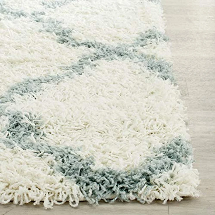 SAFAVIEH Zottelig Teppich für Wohnzimmer, Esszimmer, Schlafzimmer - Dallas Shag Collection, Hoher Flor, Elfenbein und Hellblau, 183 X 274 cm – Bild 3