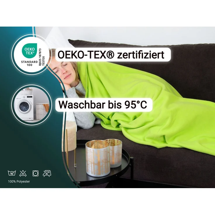 ZOLLNER Kuscheldecke, 130x170 cm, Polar-Fleece, grün (apfelgrün) – Bild 4