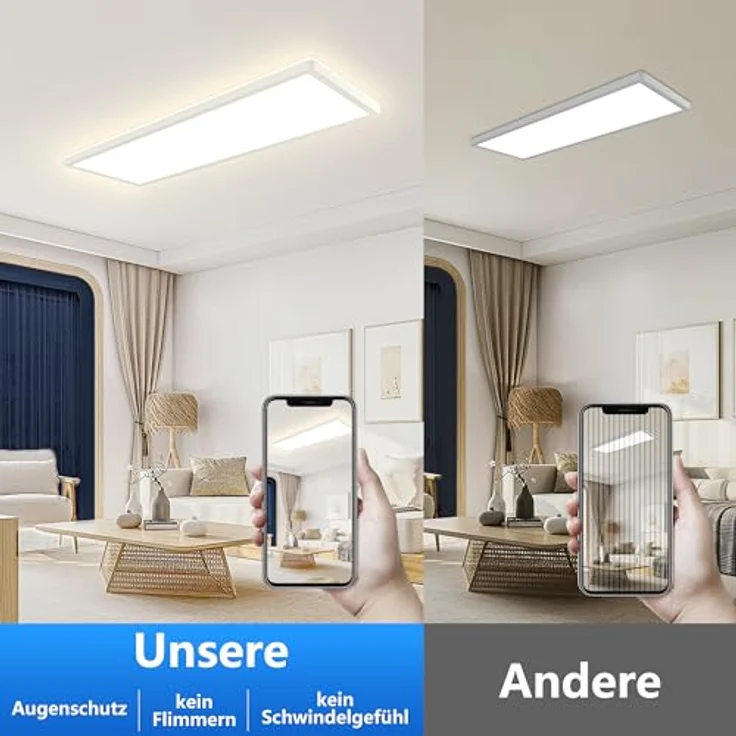 Feliigo LED Deckenleuchte Flach, 24W 2500LM, Rechteckig mit 4000K Neutralweiß und Hintergrundbeleuchtungseffekt, 580x200x25mm für Büro, Küche, Wohnzimmer – Bild 5