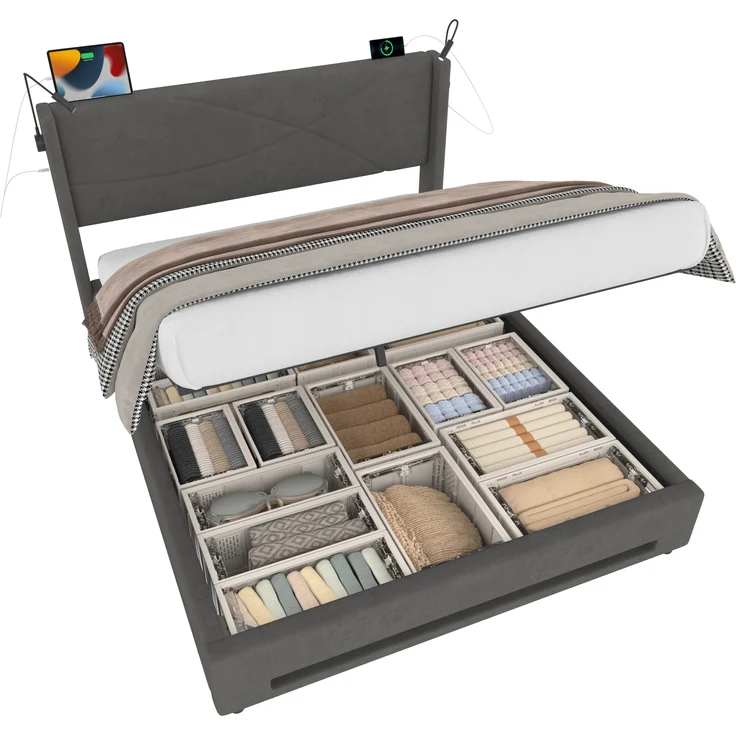 LVHOM Boxbett 160x200cm, Bettgestell mit integrierter Beleuchtung & Stauraum, USB/Typ-C-Ports, XXL-Hydraulik-Storage, platzsparend & Smart-Home-Anschlüssen – Bild 7