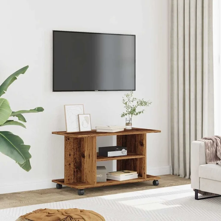 vidaXL TV-Regal mit Rollen Altholz-Optik 80x40x45 cm Holzwerkstoff 855790 – Bild 2