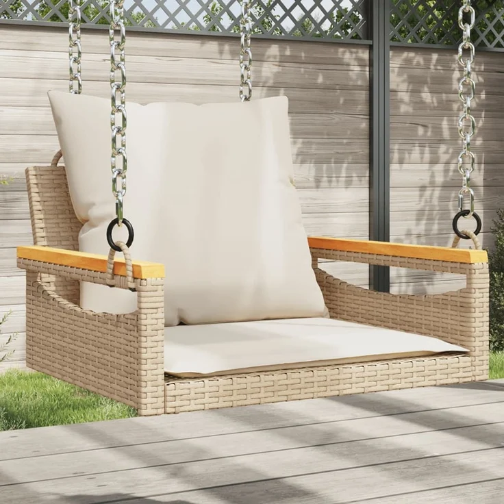 vidaXL Hängesessel mit Kissen Beige 63x62x40 cm Poly Rattan 368166 – Bild 1