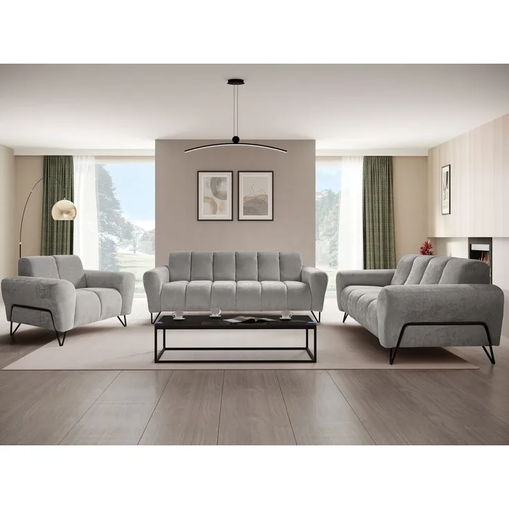 Beautysofa Polstergarnitur VOLARE mit Metallbeine in Schwarz, 3-Sitzer Sofa +2-Sitzer Sofa + Sessel
