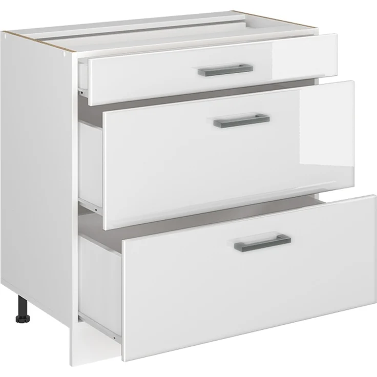 Küchenunterschrank R-Line Weiß Hochglanz/Weiß 80 cm mit 3 Schubladen Arbeitsplatte Anthrazit Vicco – Bild 3