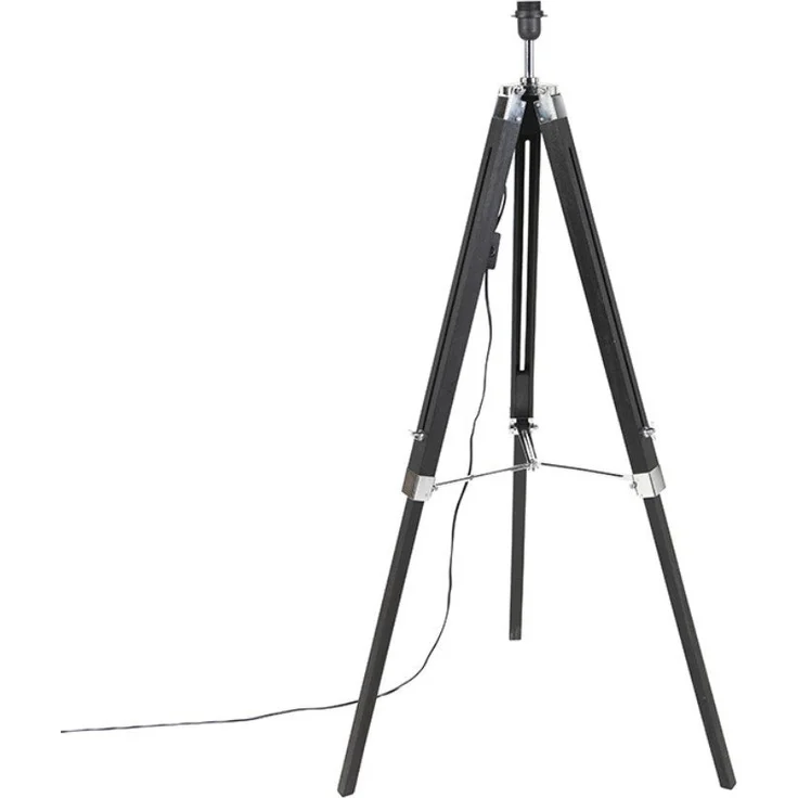 Qazqa Stehlampe Tripod, ohne Leuchtmittel, E27, Schwarz, Industrie, Holz, 1-flammig – Bild 5