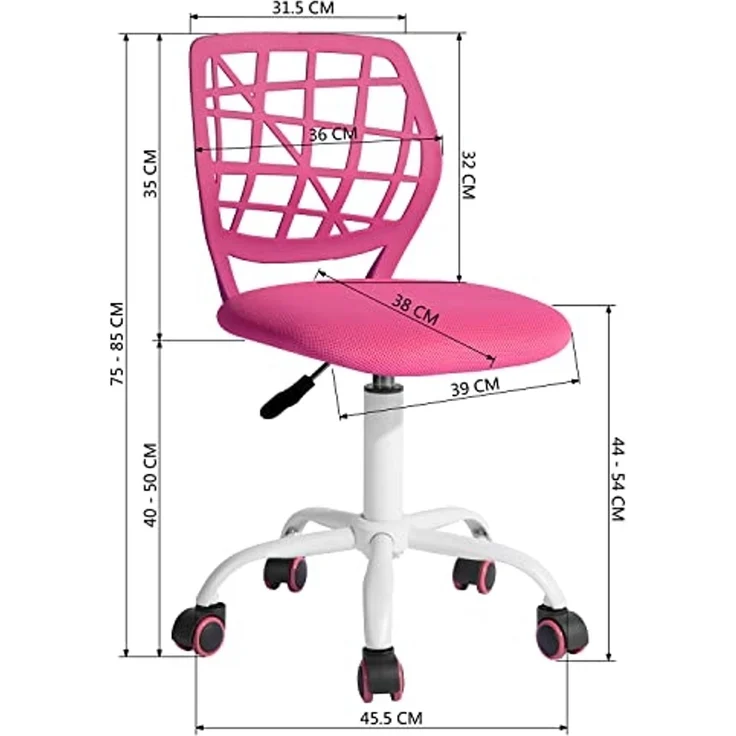FurnitureR Compact Gaming Chair, Hollow PP Backrest, Adjustable Height, Ergonomic Swivel Sponge Seat, 5-Wheel Iron Base, for Teens & Kids Drawing, Gaming, Classroom, Deep Pink, 38,5 x 40 x 87 cm – Bild 3