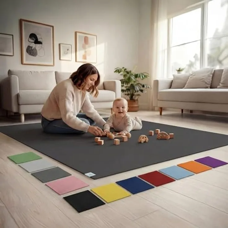 Sanosoft® Krabbelmatte Made in Germany, Öko-Tex Anti-Rutsch Krabbelunterlage - 240cm X 220cm Grau