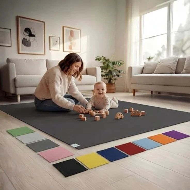 Sanosoft® Krabbelmatte Made in Germany, Öko-Tex Anti-Rutsch Krabbelunterlage - 240cm X 220cm Grau – Bild 1