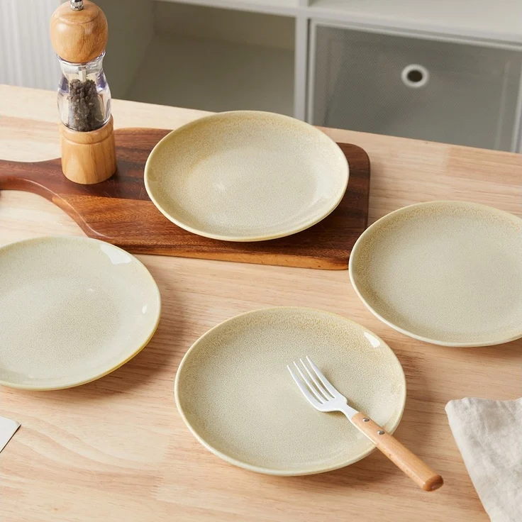 JIWOO Teller 4er Ø19,5cm, Speiseteller Steakteller Dessertteller Pastateller Plate, (4 St), Keramik Hochwertiges Tellerset Braun Mikrowellenofen Spülmaschine – Bild 3