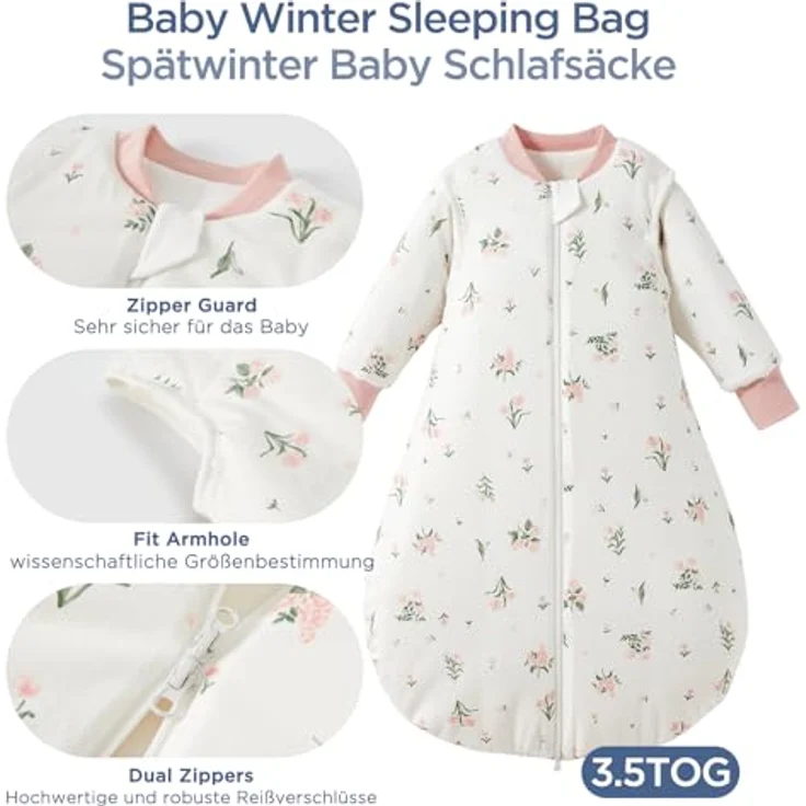 Duomiaomiao 3.5Tog Schlafsack Baby, 100% Baumwolle Baby Schlafsack Winter, Mädchen Neugeboren, Jungen Schlafsack, Warmer Neugeborene Kinder(85) – Bild 4