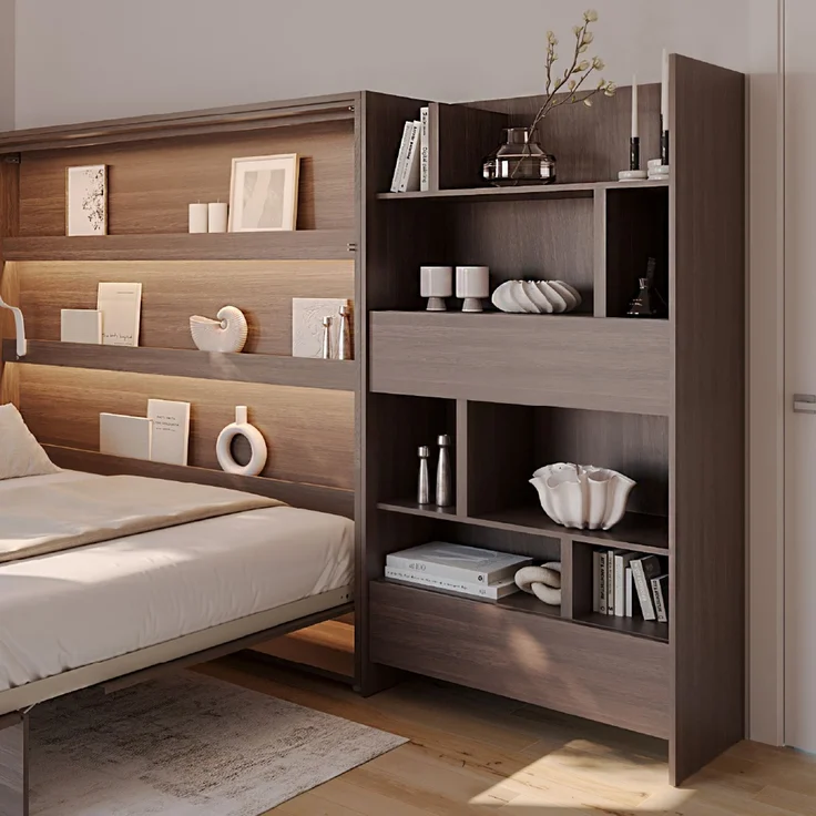 MEBLINI Wohnzimmerschrank BC-28 für Schrankbett - Dunin Eiche - 92x178x46cm - Hochschrank mit Regalen, Fächern und Schubladen – Bild 5