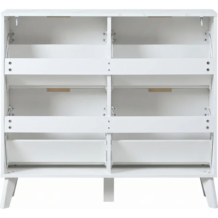 ZUBALIYA Schuhschrank (105 x 24 x 95,5 cm), 4 Klappfächer, Strukturierte Fronten, Stauraum für Flur und Eingangsbereich, Weiß – Bild 22