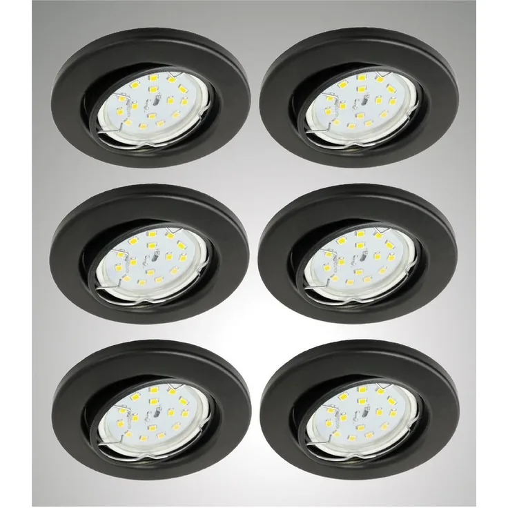 TRANGO LED Einbauleuchte, Dimmfunktion, 6er Set 6729-065MOSD LED Einbaustrahler in Schwarz matt Rund incl. 6x 5 Watt 3 Stufen dimmbar Ultra Flach LED Modul 3000K warmweiß, Warmweiß, Deckenspot, Einbauspot, Deckenleuchte