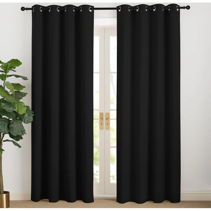 NICETOWN Thermovorhang mit Ösen Schwarze Vorhänge Blickdicht 2er Set H220 x B140 cm, Gardinen 220 cm Lang Verdunkelungsvorhang Vorhang für Wohnzimmer Modern Übergardinen